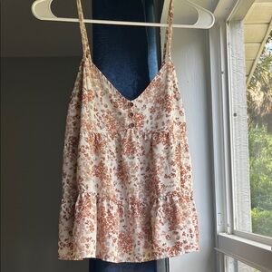 Summery Floral Tiered Spaghetti Strap Camisole with Button Details